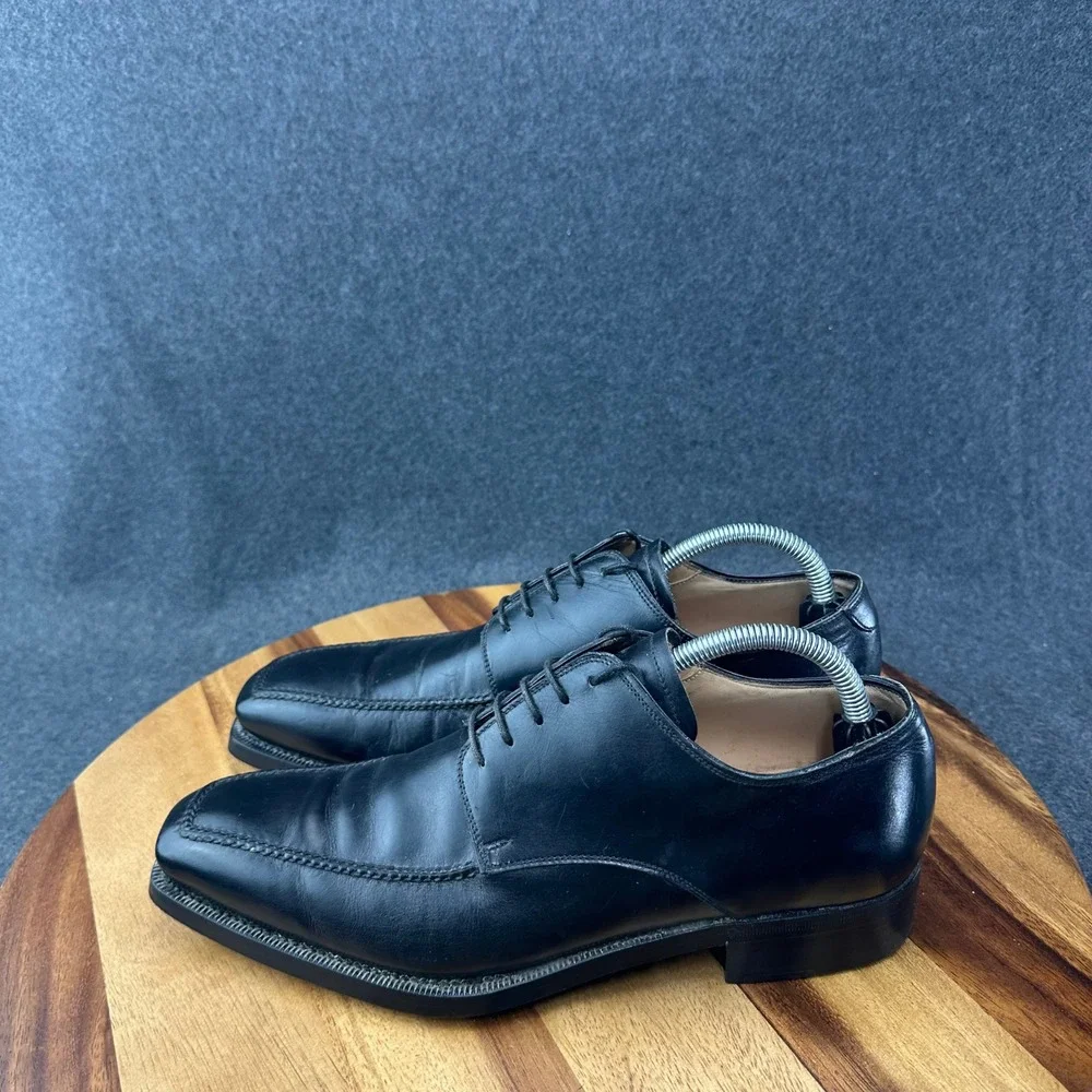 L.F. Lidfort Barneys New York Mens Black Leather Square‎ Toe Oxford Shoes Sz 8